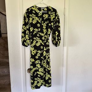 Topshop black and green floral print wrap dress